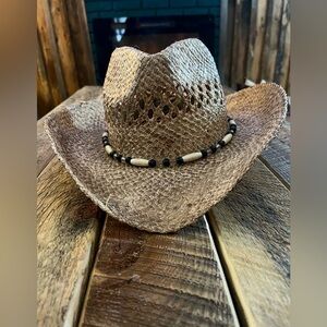 Outback Survival Gear Brown Straw Cowboy Hat with Beaded Band